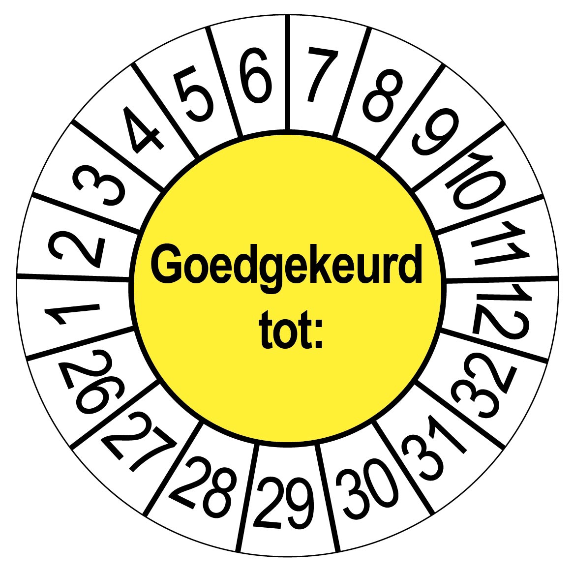 Keuringsstickers Goedgekeurd tot | 50 stuks 10 strips 35mm | Geel