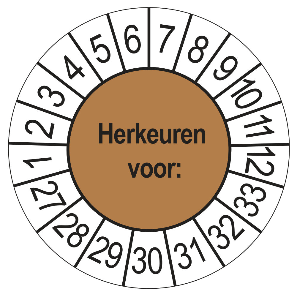 Keuringsstickers Herkeuren voor 2027 | 50 stuks, Ø 35 mm | Bruin