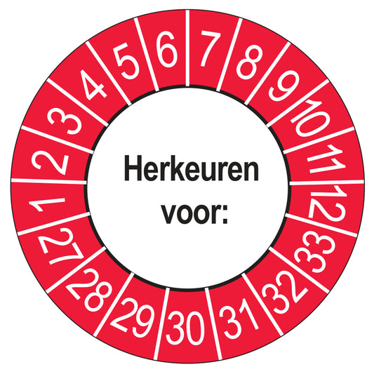 Keuringsstickers Herkeuren voor 2027 | 50 stuks, Ø 35 mm | Buiten Rood