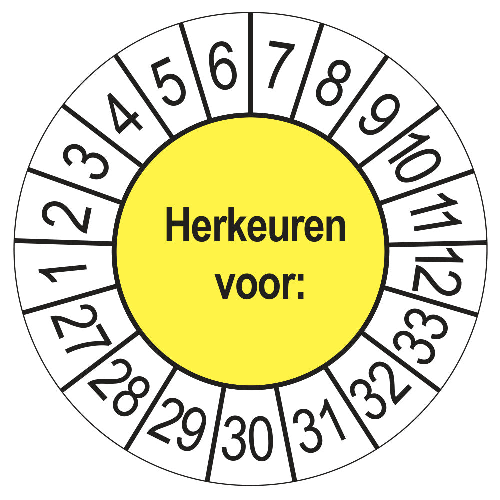 Keuringsstickers Herkeuren voor 2027 | 50 stuks, Ø 35 mm | Geel