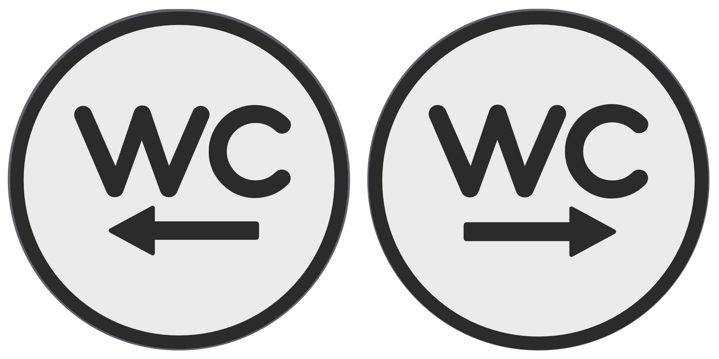 PLA WC bordje met pijl Wit-Zwart 125mm rond