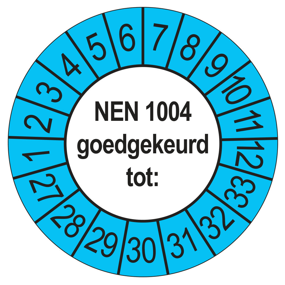 Keuringssticker NEN 1004 buiten blauw, Ø 35 mm