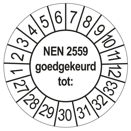 Keuringssticker NEN 2559 goedgekeurd tot, wit, Ø 35 mm