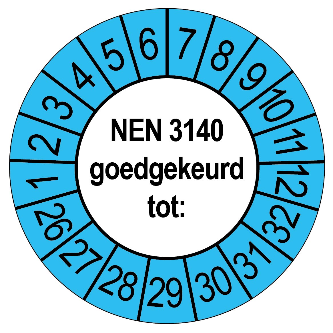 Keuringsstickers NEN 3140 Rond 35mm Blauwe buitenrand 1000 stuks