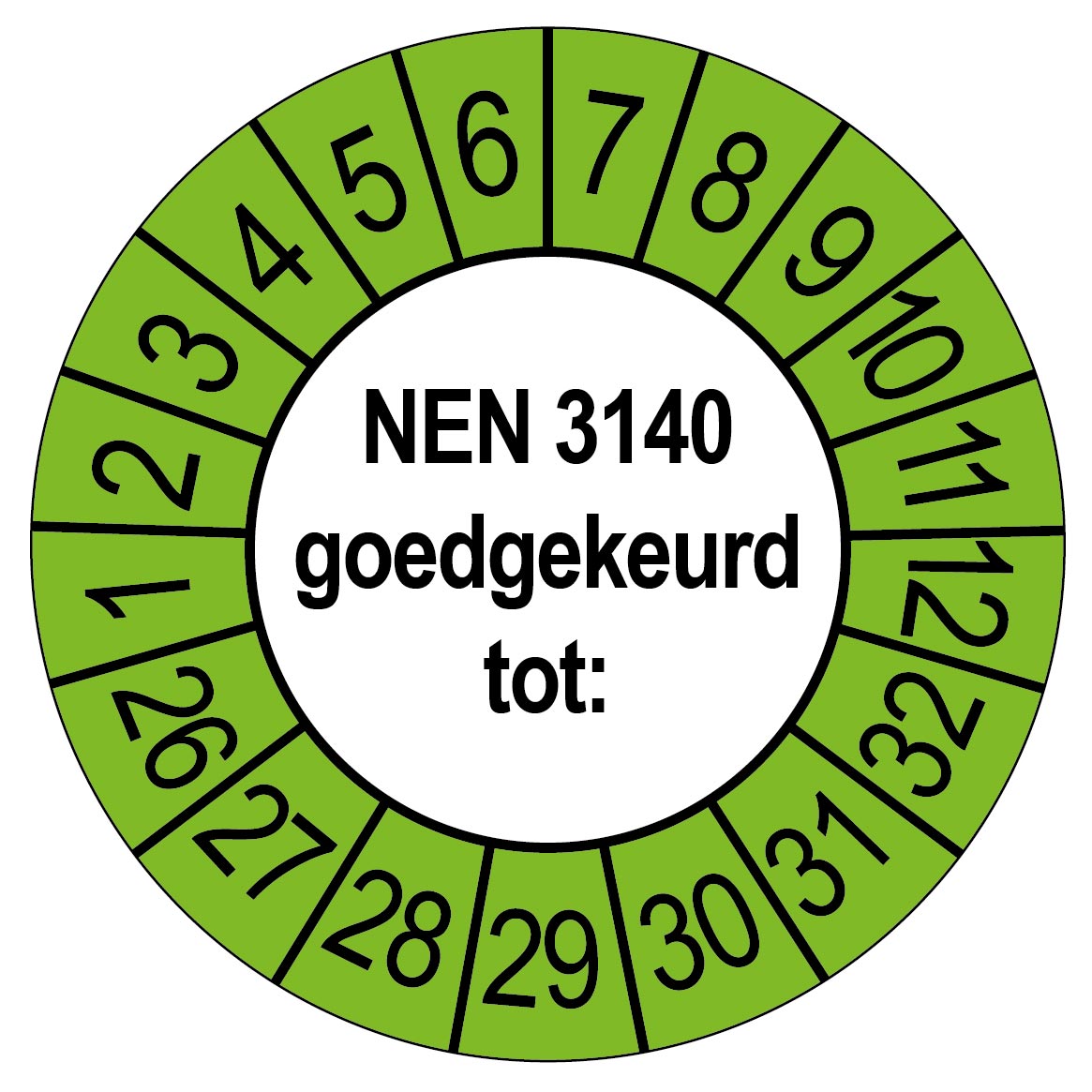 Keuringsstickers NEN 3140 Rond 35mm Groene buitenrand 50 stuks