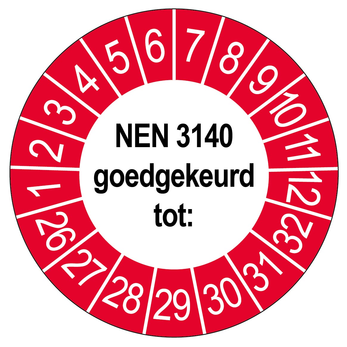 Keuringsstickers NEN 3140 Rond 35mm Rode buitenrand 50 stuks