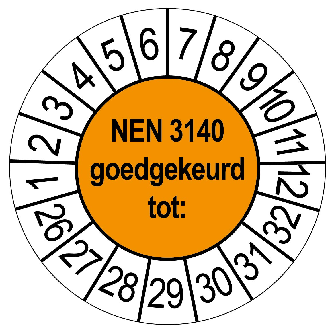 Keuringsstickers NEN 3140 Rond 35mm Oranje 50 stuks