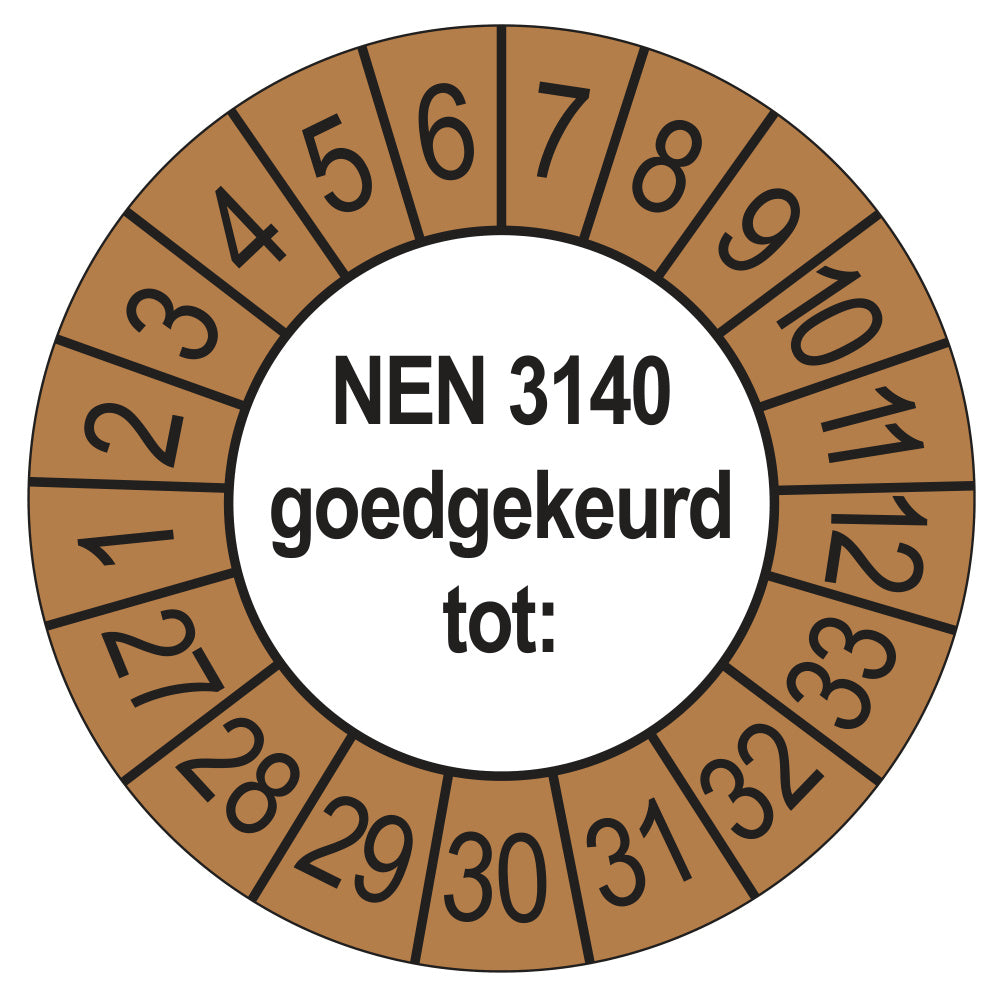 NEN 3140 keuringssticker buiten bruin 2027