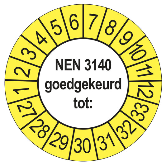 NEN 3140 keuringssticker buiten geel 2027