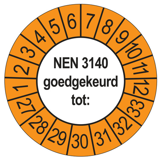 NEN 3140 keuringssticker buiten oranje 2027