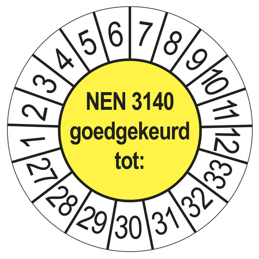NEN 3140 keuringssticker geel 2027