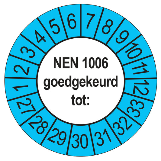 Keuringssticker NEN 1006 buiten blauw, Ø 35 mm