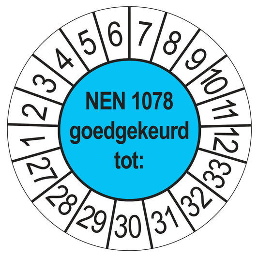 Keuringssticker NEN 1078 goedgekeurd tot, blauw, Ø 35 mm