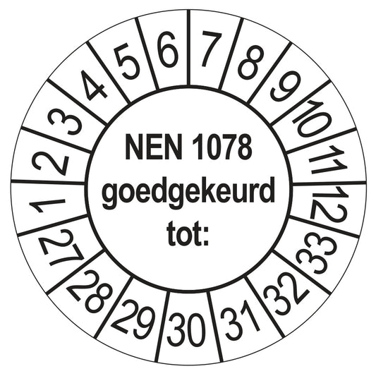 Keuringssticker NEN 1078 goedgekeurd tot, wit, Ø 35 mm