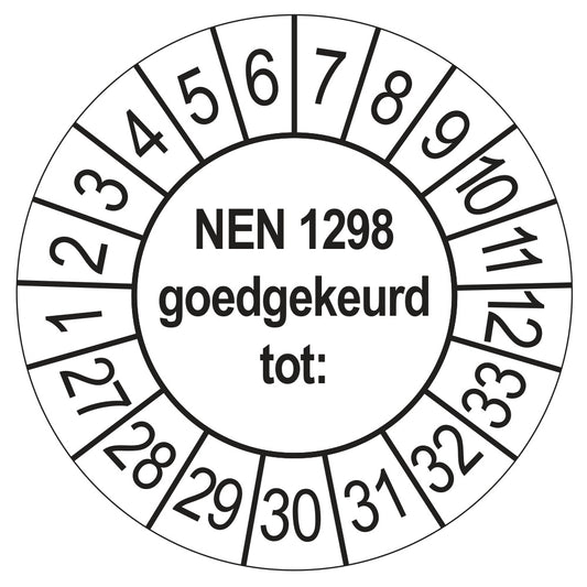 Keuringssticker NEN 1298 goedgekeurd tot, wit, Ø 35 mm