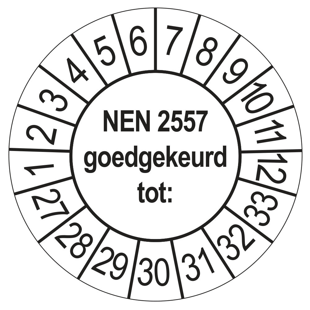 Keuringssticker NEN 2557 goedgekeurd tot, wit, Ø 35 mm