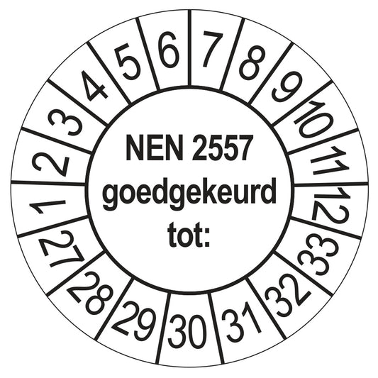 Keuringssticker NEN 2557 goedgekeurd tot, wit, Ø 35 mm