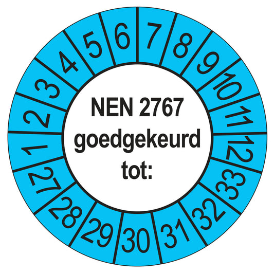 Keuringssticker NEN 2767 buiten blauw, rond 35 mm