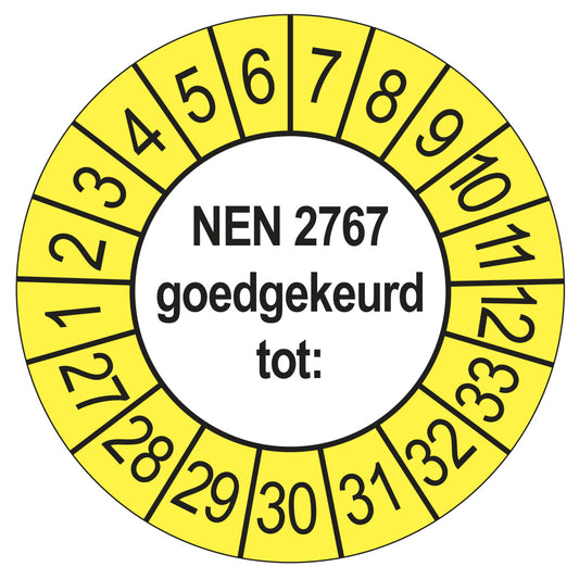 Keuringssticker NEN 2767 buiten geel, rond 35 mm