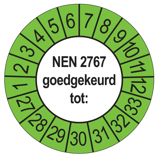 Keuringssticker NEN 2767 buiten groen, rond 35 mm