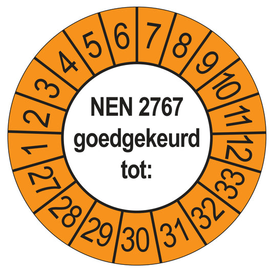 Keuringssticker NEN 2767 buiten oranje, rond 35 mm
