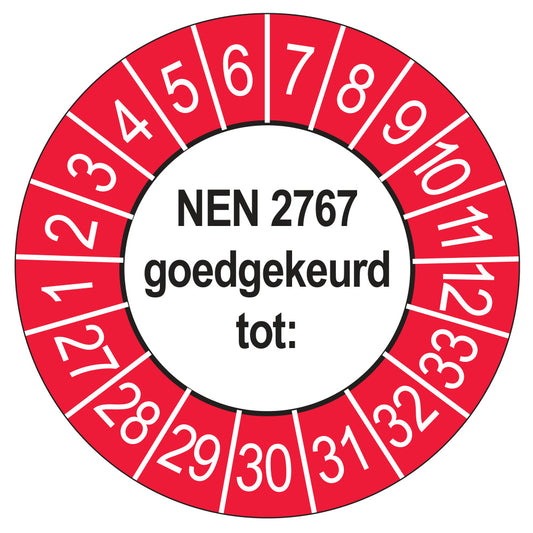 Keuringssticker NEN 2767 buiten rood, rond 35 mm