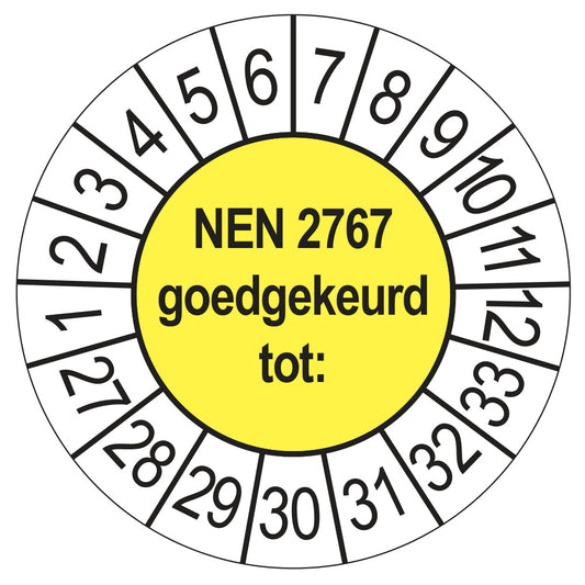 Keuringssticker NEN 2767 geel, rond 35 mm