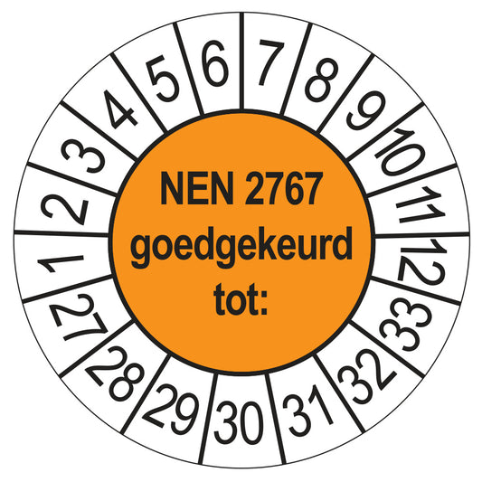 Keuringssticker NEN 2767 oranje, rond 35 mm