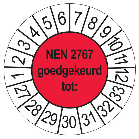 Keuringssticker NEN 2767 rood, rond 35 mm