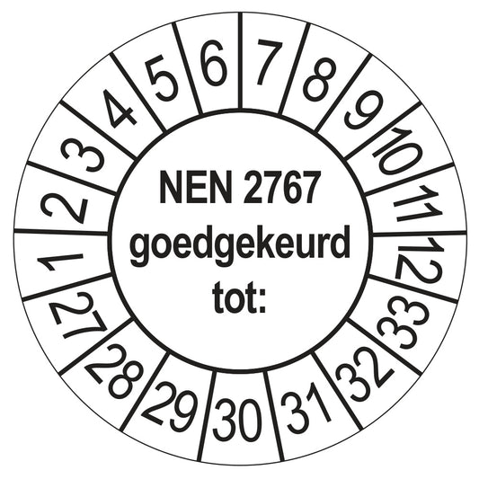 Keuringssticker NEN 2767 wit, rond 35 mm