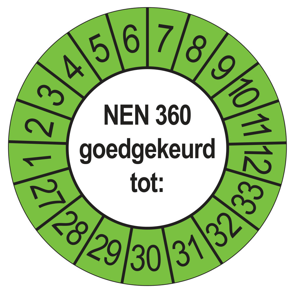 Keuringssticker NEN 360 buiten groen, rond 35 mm