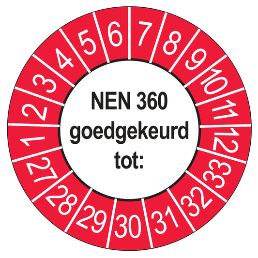 Keuringssticker NEN 360 buiten rood, rond 35 mm
