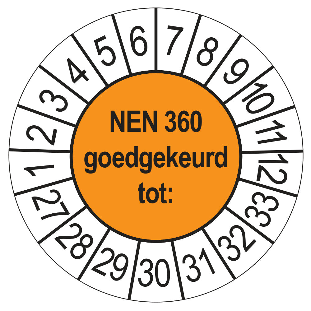 Keuringssticker NEN 360 oranje, rond 35 mm