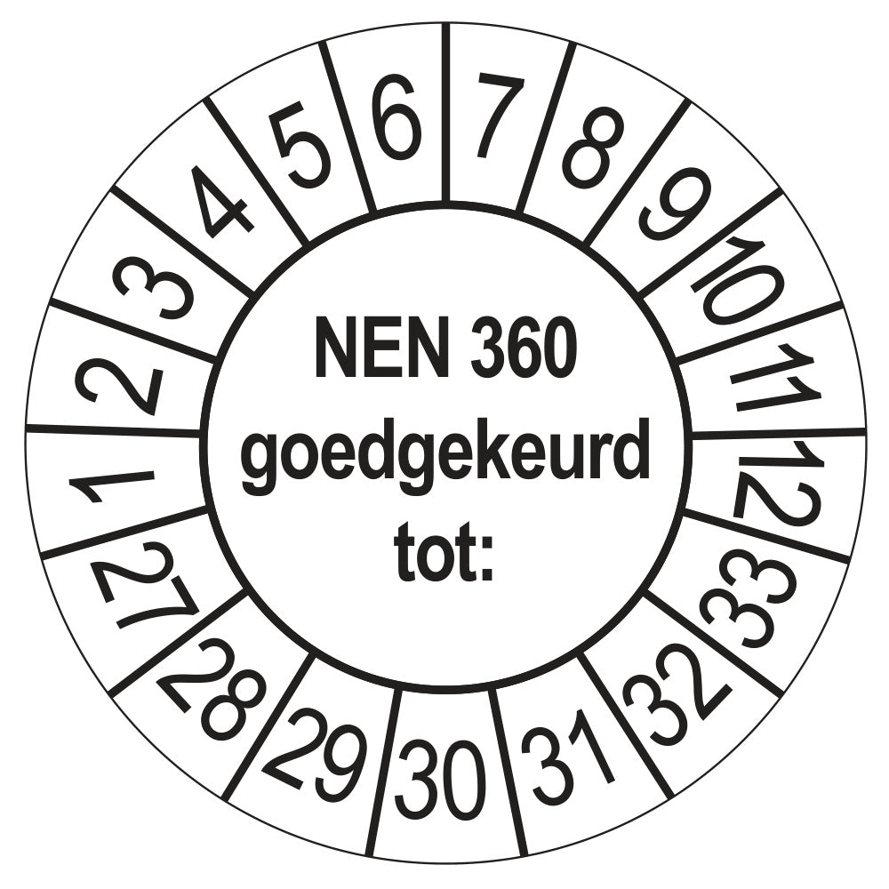 Keuringssticker NEN 360 wit, rond 35 mm