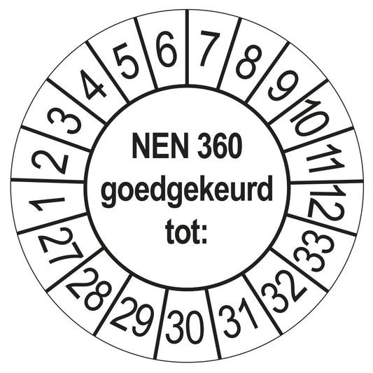 Keuringssticker NEN 360 wit, rond 35 mm