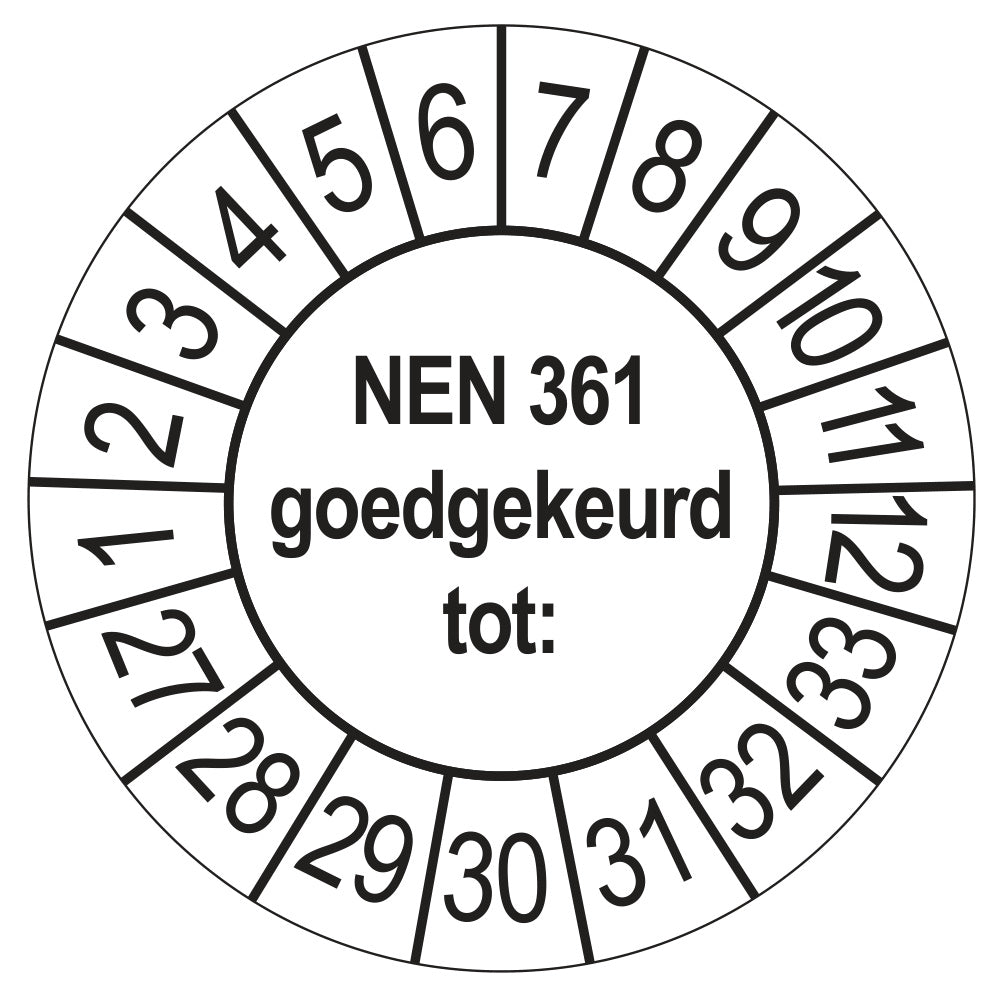 Keuringssticker NEN 361 wit, rond 35 mm
