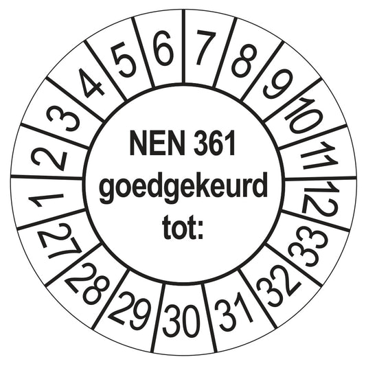 Keuringssticker NEN 361 wit, rond 35 mm