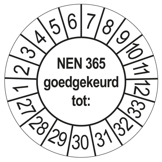 Keuringssticker NEN 365 wit, rond 35 mm