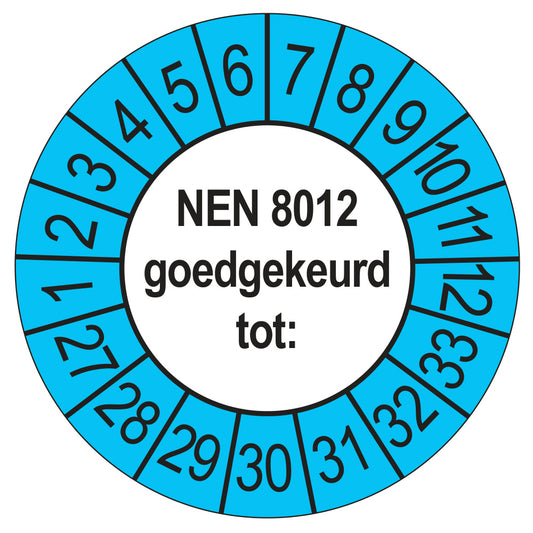 Keuringssticker NEN 8012 buiten blauw, rond 35 mm