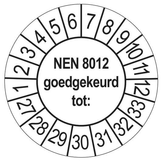 Keuringssticker NEN 8012 wit, rond 35 mm