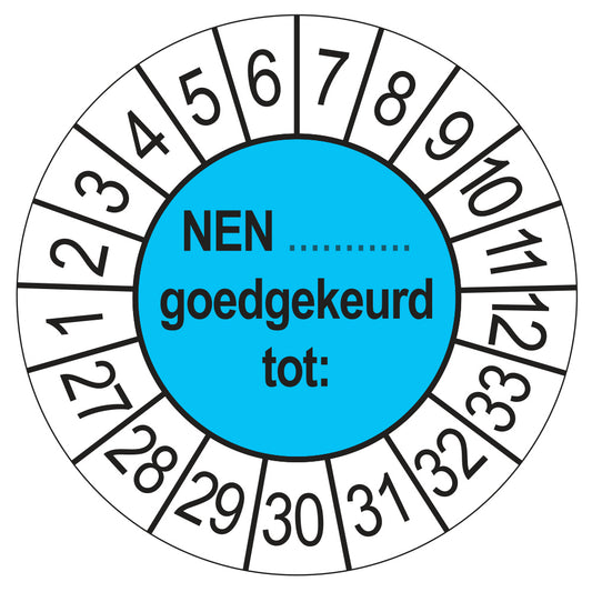 Keuringsstickers NEN (zelf in te vullen) Goedgekeurd tot 2027 | 50 stuks, Ø 35 mm | Blauw