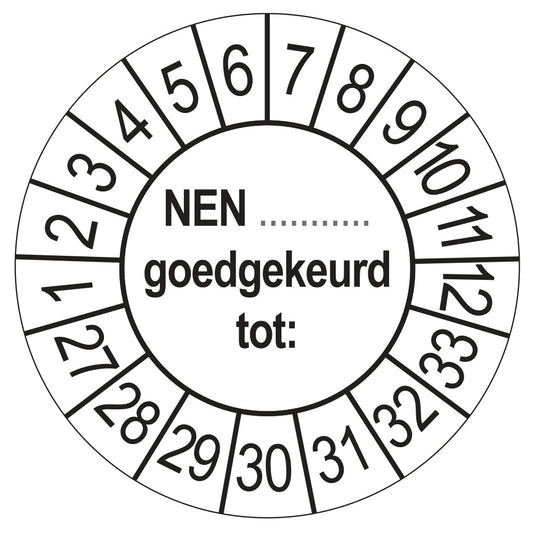 Keuringsstickers NEN (zelf in te vullen) Goedgekeurd tot 2027 | 50 stuks, Ø 35 mm | Wit