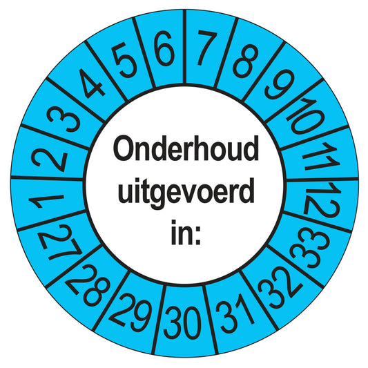 Keuringsstickers Onderhoud Uitgevoerd 2027 | 50 stuks, Ø 35 mm | Buiten Blauw