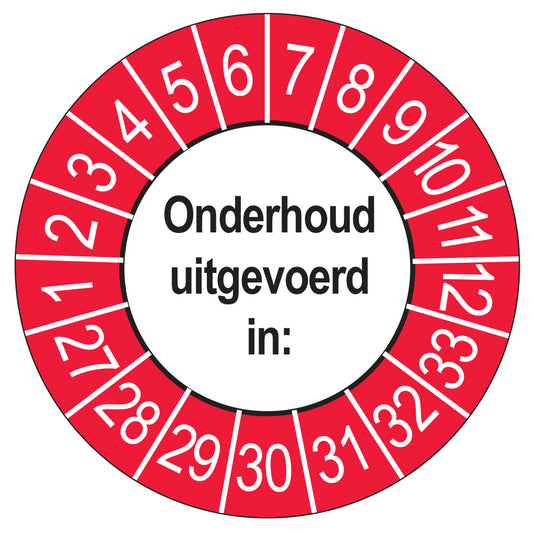 Keuringsstickers Onderhoud Uitgevoerd 2027 | 50 stuks, Ø 35 mm | Buiten Rood