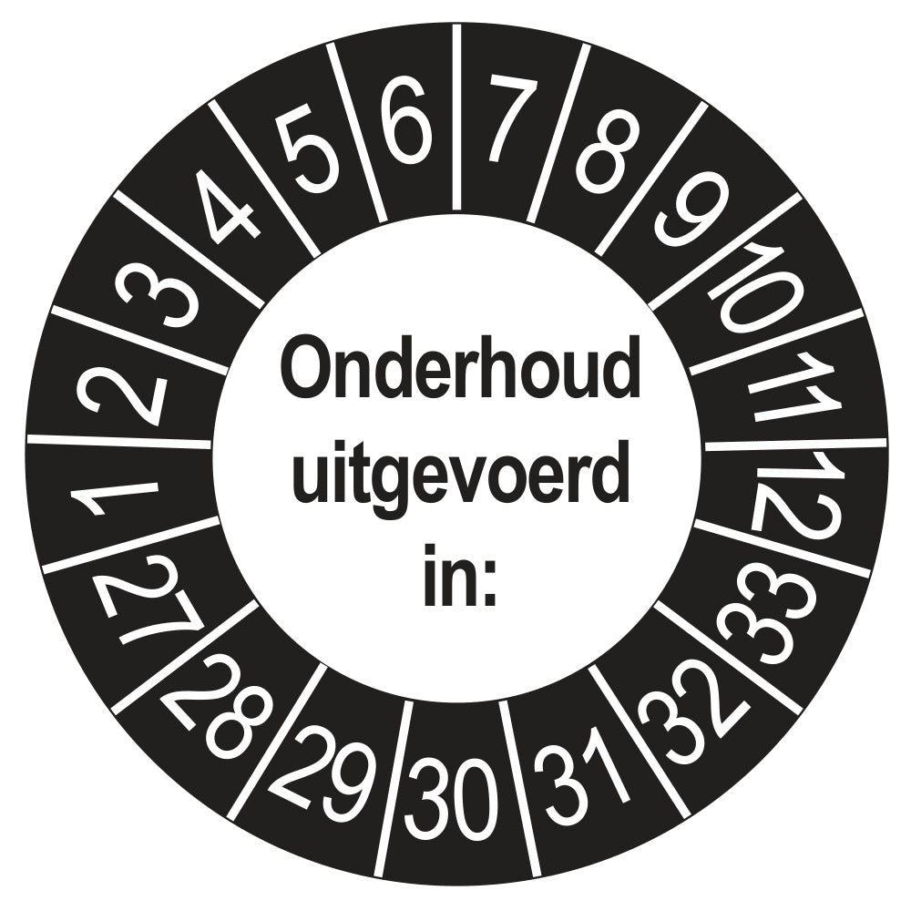 Keuringsstickers Onderhoud Uitgevoerd 2027 | 50 stuks, Ø 35 mm | Buiten Zwart
