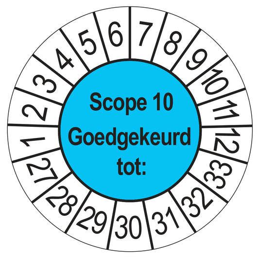Keuringssticker SCIOS Scope 10 Goedgekeurd tot, blauw, Ø 35 mm