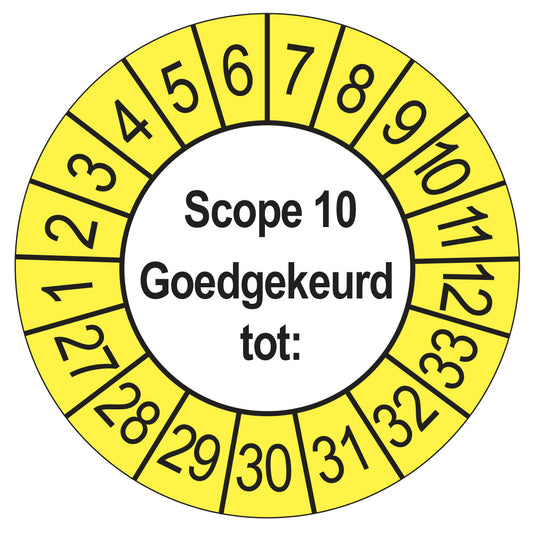 Keuringssticker SCIOS Scope 10 Goedgekeurd tot, buiten geel, Ø 35 mm
