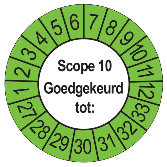 Keuringssticker SCIOS Scope 10 Goedgekeurd tot, buiten groen, Ø 35 mm