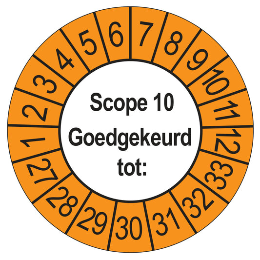Keuringssticker SCIOS Scope 10 Goedgekeurd tot, buiten oranje, Ø 35 mm
