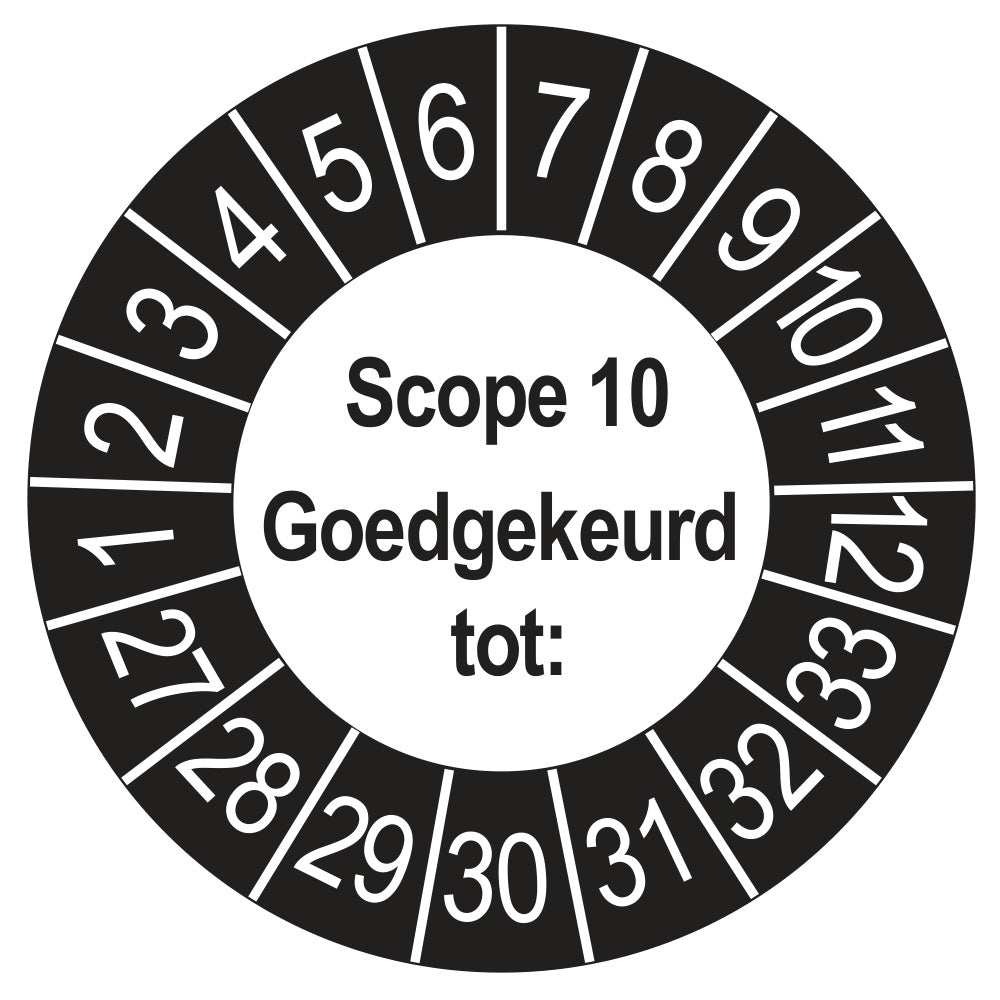 Keuringssticker SCIOS Scope 10 Goedgekeurd tot, buiten zwart, Ø 35 mm
